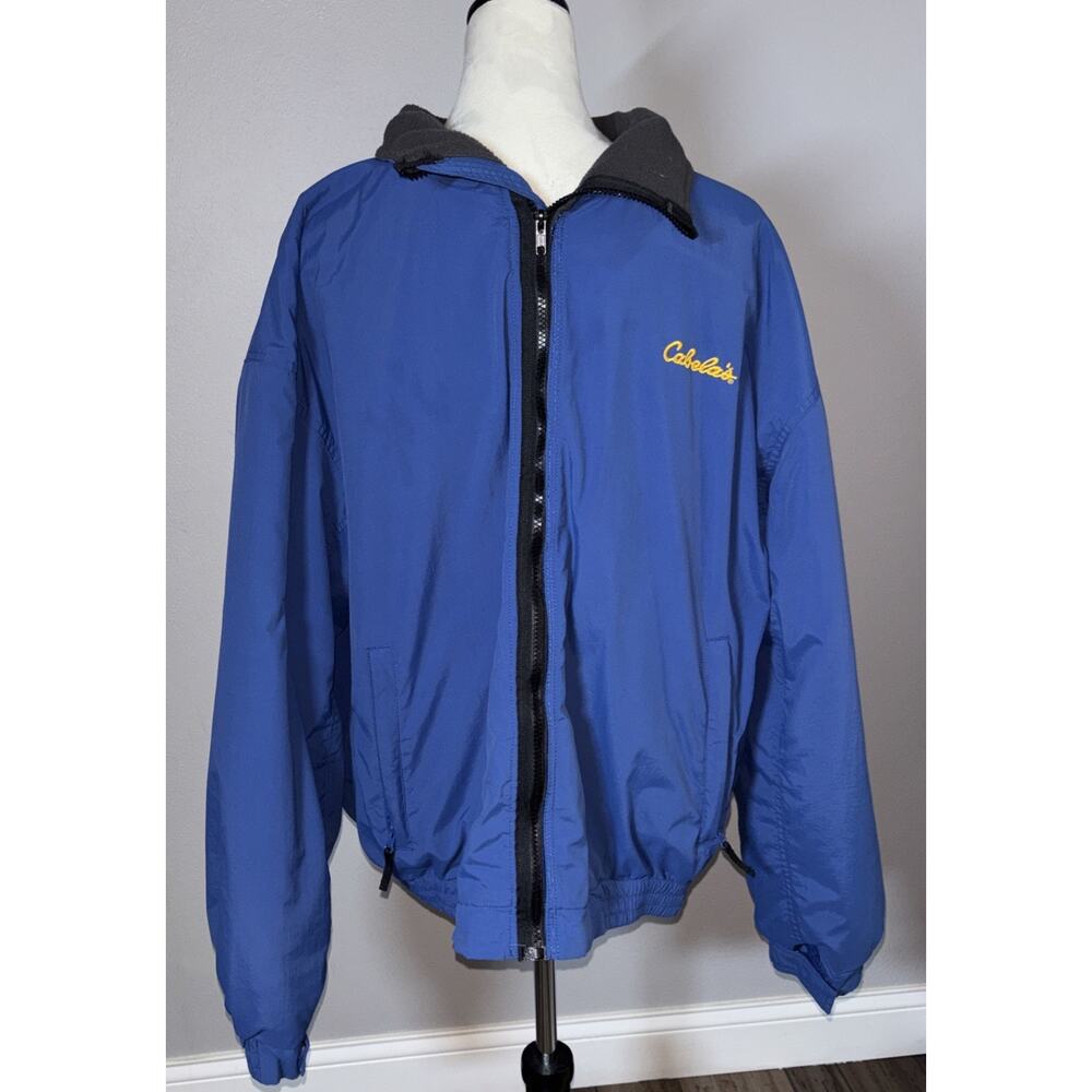 Cabela's Men's Vintage Jacket XL Blue Lined Windbreaker Full Zip Hooded Pockets